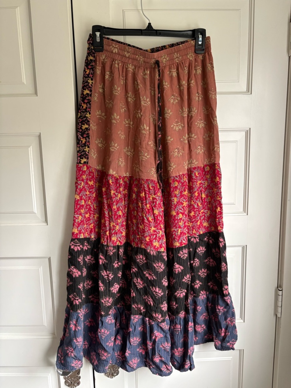 Sacred Threads Multicolor Tiered Maxi Skirt - Rust, Pink, Black, Blue
